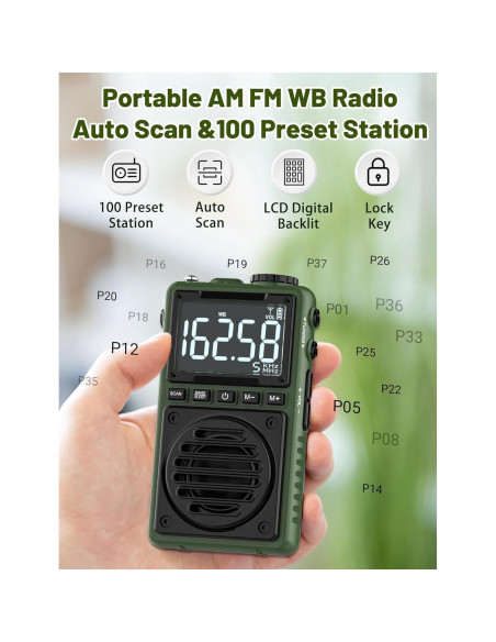 Radio Digital AM FM Meteorológica Jimeng 850mAh Verde