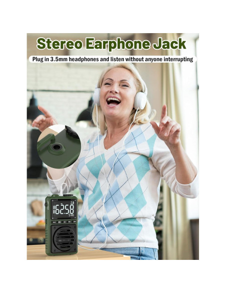 Radio Digital AM FM Meteorológica Jimeng 850mAh Verde