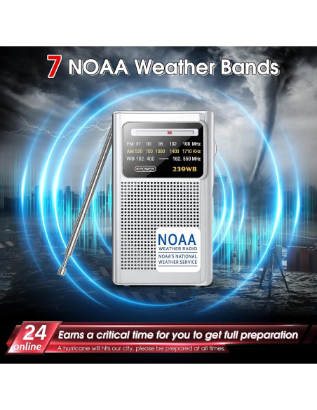 Radio Meteorológica NOAA Greadio Portátil AM/FM Batería 119g