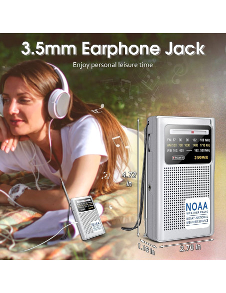 Radio Meteorológica NOAA Greadio Portátil AM/FM Batería 119g