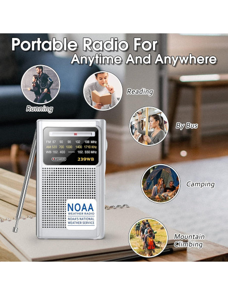 Radio Meteorológica NOAA Greadio Portátil AM/FM Batería 119g