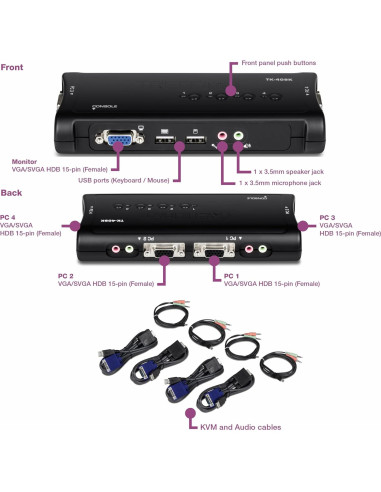 Interruptor KVM USB 4 Puertos TRENDnet TK-409K con Audio