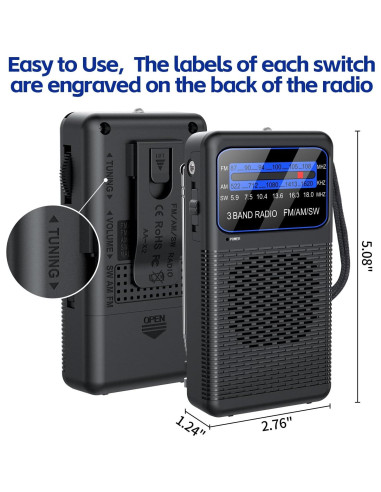Radio de bolsillo Ekevitte EKE88 AM/FM/Onda Corta con Linterna