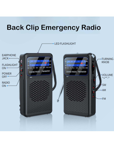 Radio de bolsillo Ekevitte EKE88 AM/FM/Onda Corta con Linterna