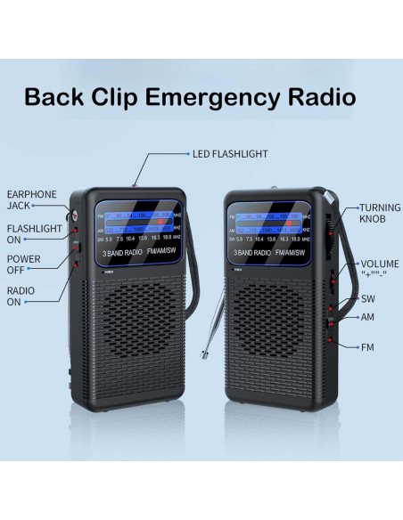 Radio de bolsillo Ekevitte EKE88 AM/FM/Onda Corta con Linterna