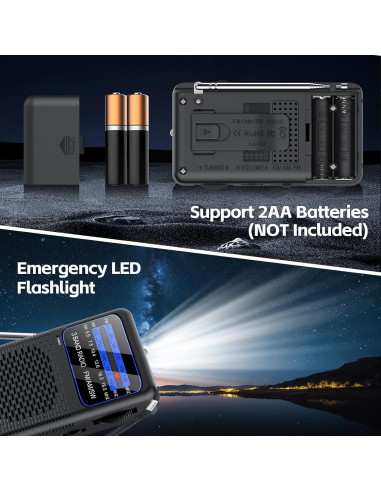 Radio de bolsillo Ekevitte EKE88 AM/FM/Onda Corta con Linterna