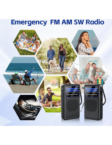 Radio de bolsillo Ekevitte EKE88 AM/FM/Onda Corta con Linterna