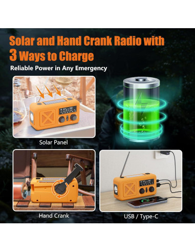 Radio de Emergencia Vokida 5000mAh Solar Manivela NOAA