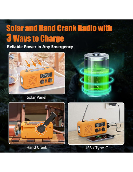 Radio de Emergencia Vokida 5000mAh Solar Manivela NOAA