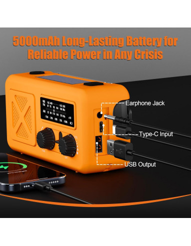Radio de Emergencia Vokida 5000mAh Solar Manivela NOAA