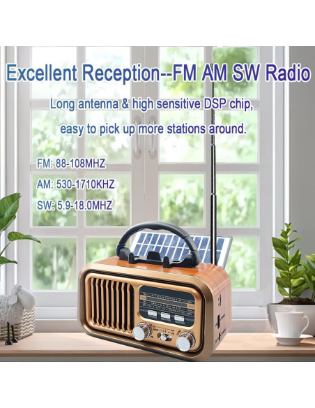 Radio Retro Portátil AM FM Paeiope YG-7070 Carga Solar USB
