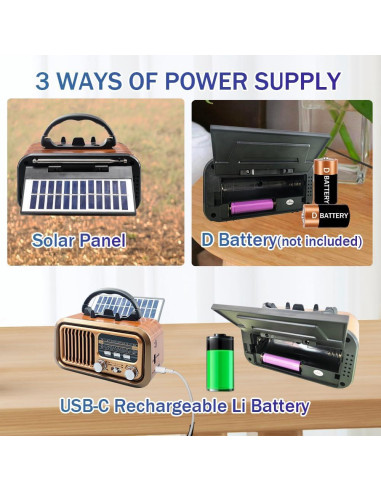 Radio Retro Portátil AM FM Paeiope YG-7070 Carga Solar USB