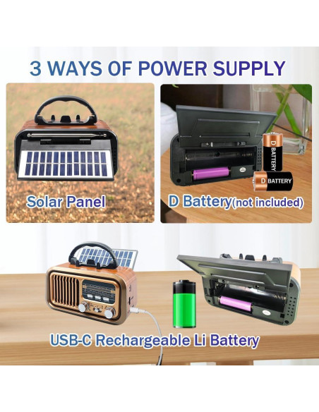 Radio Retro Portátil AM FM Paeiope YG-7070 Carga Solar USB