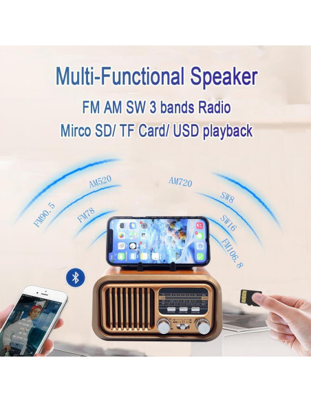 Radio Retro Portátil AM FM Paeiope YG-7070 Carga Solar USB