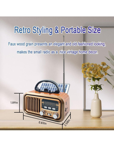 Radio Retro Portátil AM FM Paeiope YG-7070 Carga Solar USB