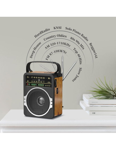 Radio Portátil AM FM Bluetooth 5.0 JEUJUG Recargable 10h