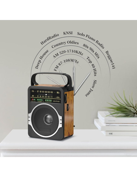 Radio Portátil AM FM Bluetooth 5.0 JEUJUG Recargable 10h