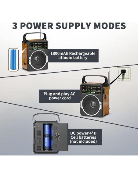 Radio Portátil AM FM Bluetooth 5.0 JEUJUG Recargable 10h