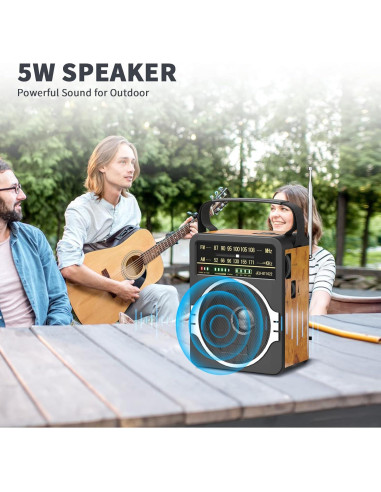 Radio Portátil AM FM Bluetooth 5.0 JEUJUG Recargable 10h