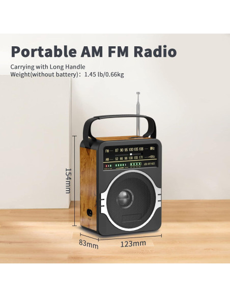 Radio Portátil AM FM Bluetooth 5.0 JEUJUG Recargable 10h