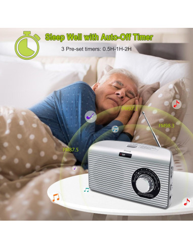 Radio Portátil DreamSky AM FM Bluetooth con Temporizador