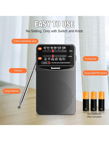 Radio Portátil AM/FM Homicial, Compacta y Ligera, 104.9g