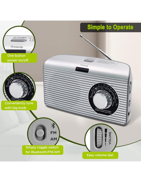 Radio Portátil DreamSky AM FM Bluetooth con Temporizador Radio Portátil DreamSky AM FM Bluetooth con Temporizador