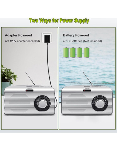 Radio Portátil DreamSky AM FM Bluetooth con Temporizador