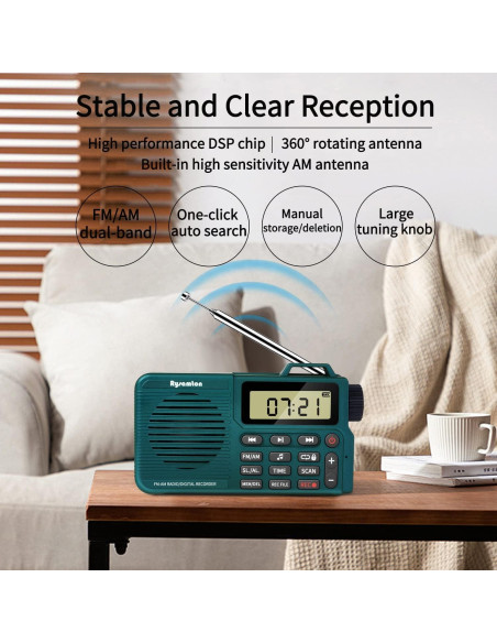 Grabadora de Radio Digital AM/FM Portátil Rysamton Verde