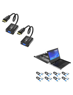 Adaptador HDMI a VGA 2 Paquete + KVM de Montaje en Rack 16 Puertos
