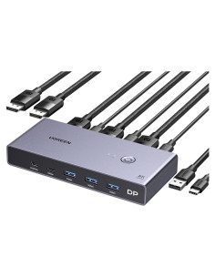 Interruptor KVM UGREEN DisplayPort 8K 2 en 1 con 4 USB 3.0