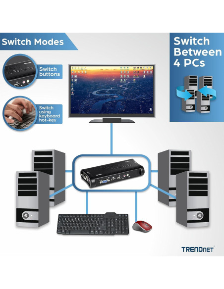 Interruptor KVM USB 4 Puertos TRENDnet TK-407K VGA 2048x1536
