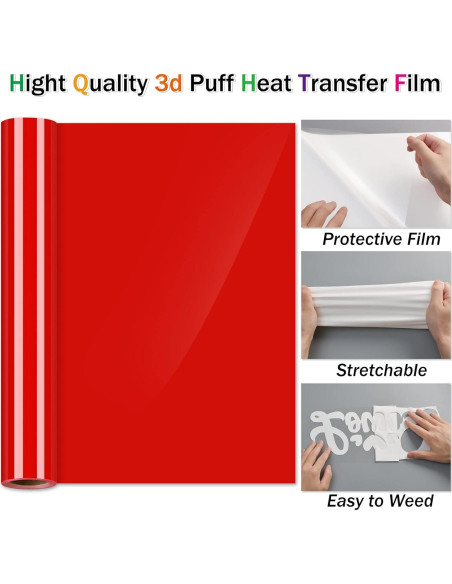Vinilo de Transferencia de Calor 3D Puff Yikda 30.48cm x 1.83m Rojo