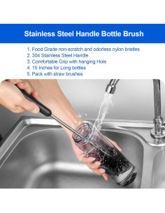 Cepillo para Botellas SweeBe, Mango Largo Acero Inoxidable 38.1 cm 2
