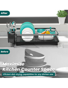 Escurridor de Platos Vepsens Negro Compacto con Drenaje Automático 2