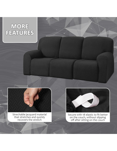 Cubre Sofá Recliner ULTICOR Jacquard 8 Piezas 3 Asientos Negro