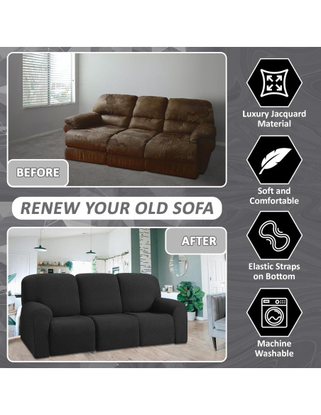 Cubre Sofá Recliner ULTICOR Jacquard 8 Piezas 3 Asientos Negro