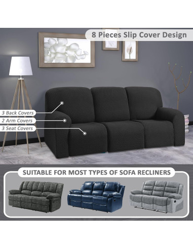 Cubre Sofá Recliner ULTICOR Jacquard 8 Piezas 3 Asientos Negro