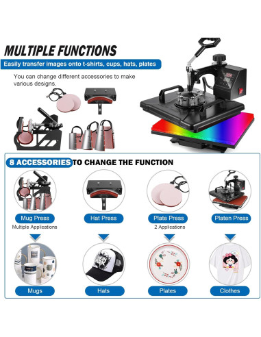 Máquina de Prensa de Calor 8 en 1 Topdeep 30x38 cm