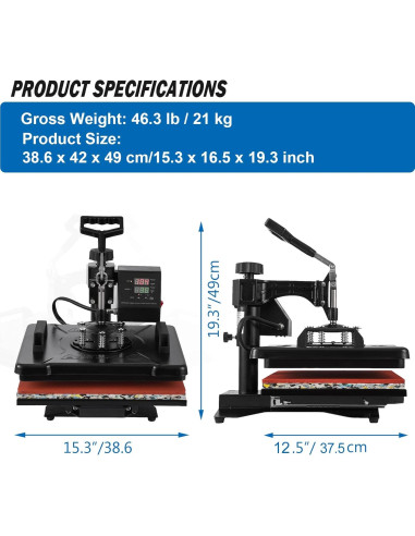 Máquina de Prensa de Calor 8 en 1 Topdeep 30x38 cm