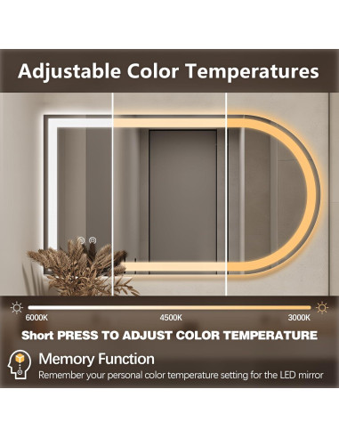 Espejo de Baño LED Arqueado Niccy 101.6x61 cm con Función de Memoria