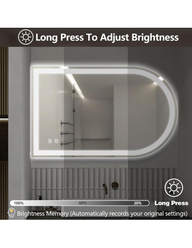 Espejo de Baño LED Arqueado Niccy 101.6x61 cm con Función de Memoria
