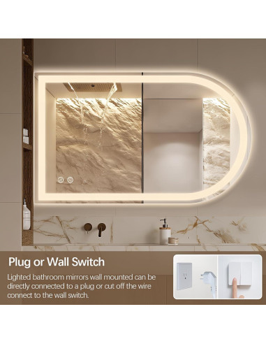 Espejo de Baño LED Arqueado Niccy 101.6x61 cm con Función de Memoria