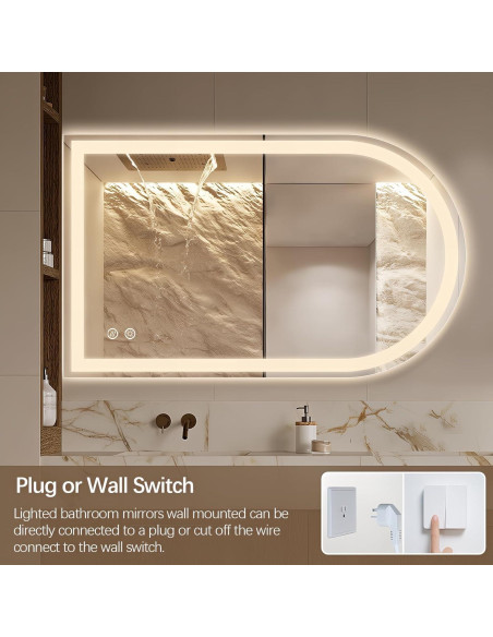 Espejo de Baño LED Arqueado Niccy 101.6x61 cm con Función de Memoria