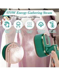 Plancha de Vapor de Viaje Biupky 970W 2 en 1 Verde 2