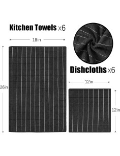 Juego de Toallas de Cocina y Paños de Platos Puomue 12 Pzas Microfibra 2