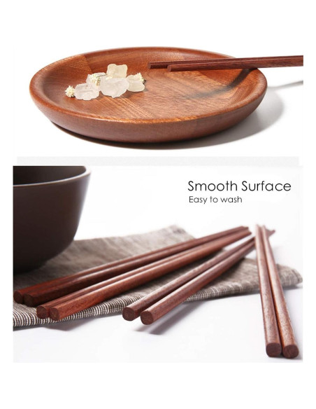 10 Pares de Palillos de Madera Reutilizables Mannice 25 cm