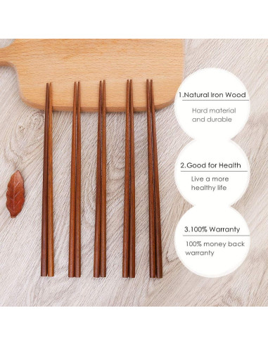 10 Pares de Palillos de Madera Reutilizables Mannice 25 cm