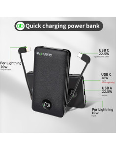 Cargador Portátil GEEPFINE 10000mAh con Cables Integrados - Carga Rápida PD20W 2