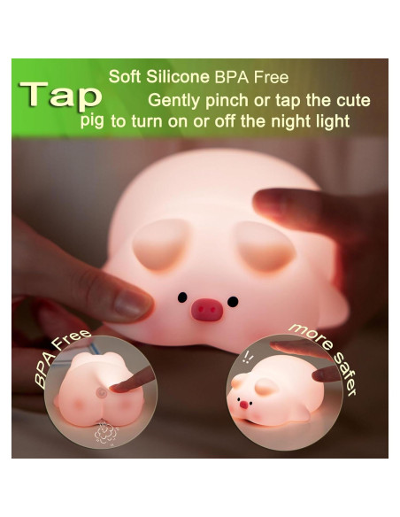 Lámpara de Noche LED Cerdo SOÑANDO MI SUEÑO Táctil 3 Niveles